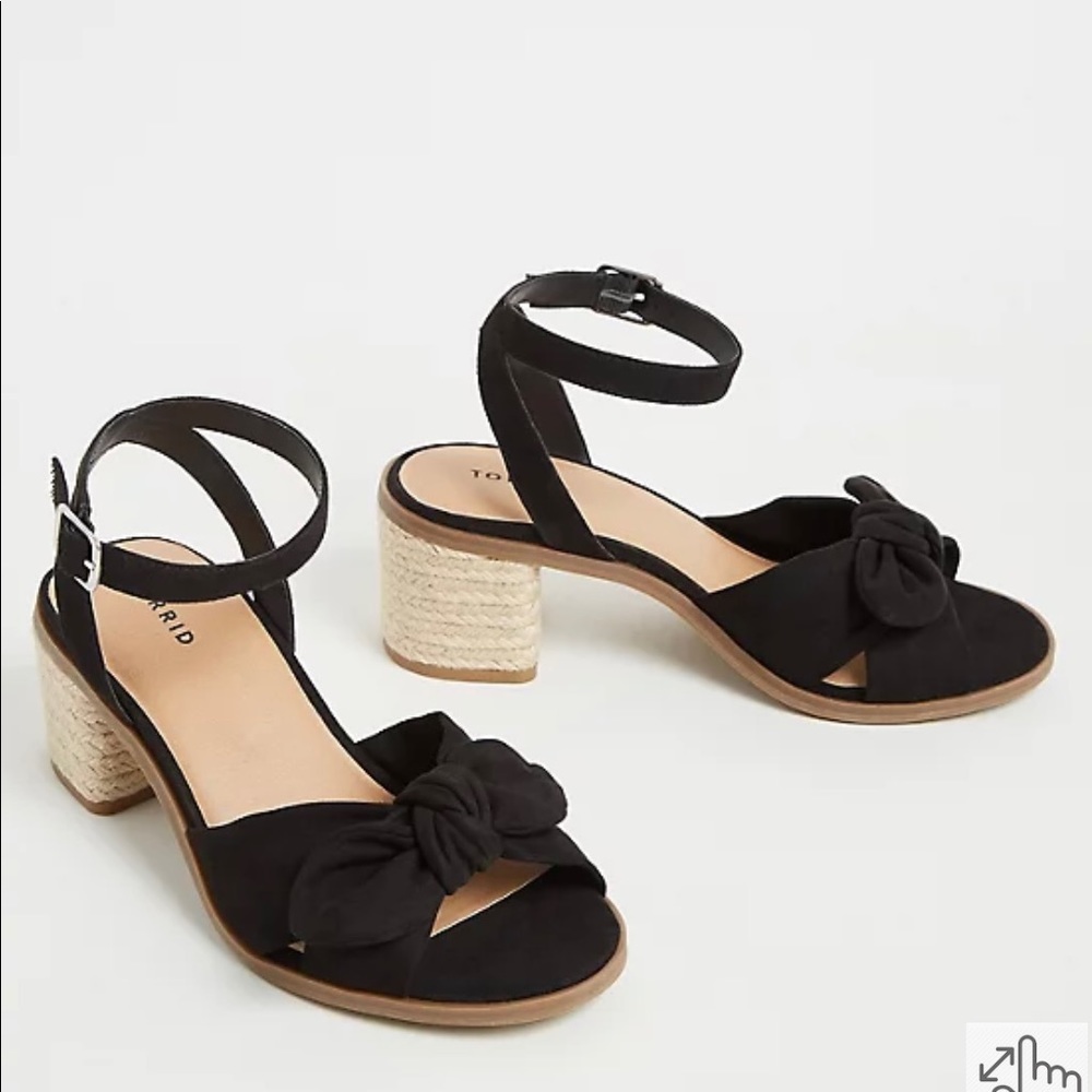 Black Faux Suede Bow Front Espadrille Block Heel